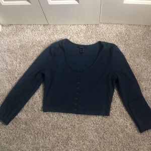 Blue long sleeve button up crop top